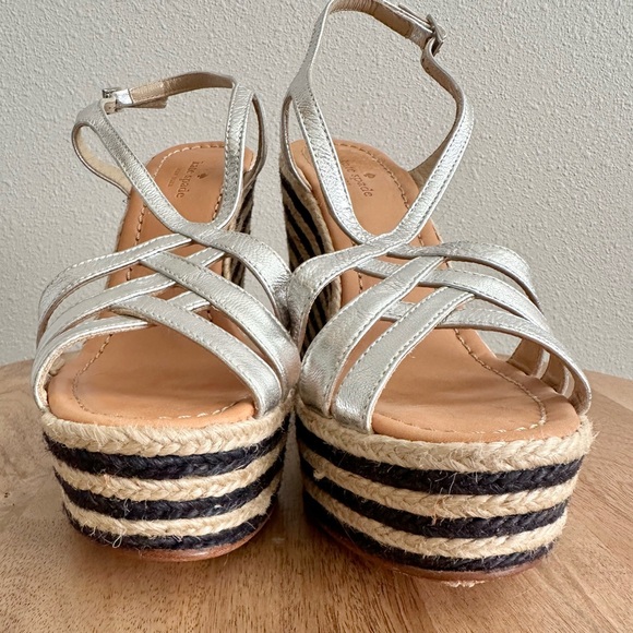 Kate Spade Lindsay Stripe Espadrille Wedges Size 7.5 - Picture 3 of 7